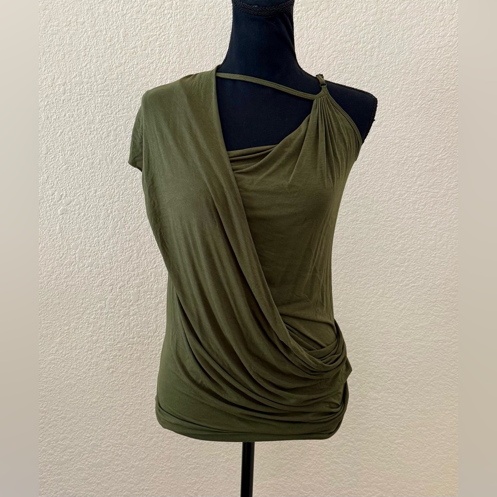 NWT Plein Sud Jeanius Asymmetrical Forest Green Drape Top Neck Accent Sz Medium